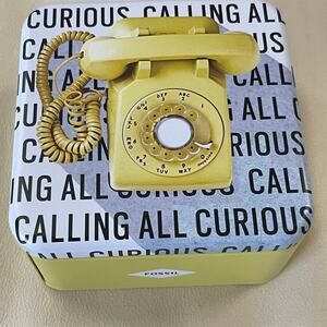 Fossil Empty Watch Tin, "Calling All Curious", Yellow Rotary Phone, Robot, 2018